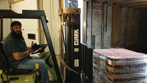 Dube and the first forklift. The beers available will include Stowaway IPA, Tarnation California-Style Lager, Pamola Xtra-Pale Ale, Summer Swelter, Hayride Autumn Ale and Phantom Punch Winter Stout.