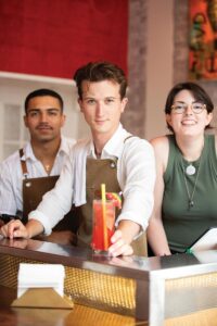 Clementine Cocktail Bar’s Emil, Bar Back; Jean-Marc Schweizer, Bar Manager; and Hellen Schweizer, Social Media Manager.