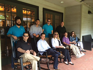 While visiting the birthplace of Jack Daniel’s Tennessee whiskey, the group toured the distillery, sugar maple charcoal rick yard, town square and received a customized private tasting. From left to right standing: Chris Munk, Sebastian Cummings, Chris Ferraro, and Dom Borghese. Seated: Tom M. Ehrler, Brendon Mahony, Donna Schweder, Tony Vincent and Jennifer Caulfield.