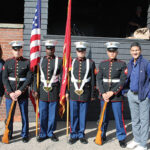 Sue Boulhosa, Executive Director, Marine Corps Law Enforcement Foundation; Lance Cpl. Michael Schebell; Sgt. Mario Williams; Sgt. Matthew Smith; Cpl. Thomas Hecht; Gene Sepe, CEO and President, Brescome Barton.