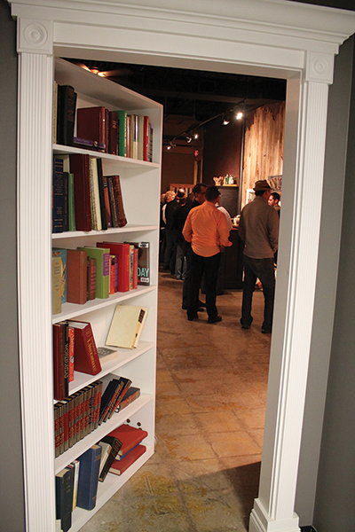 The entrance to the speakeasy tasting room at Onyx Spirits Company on Oakland Avenue in East Hartford.