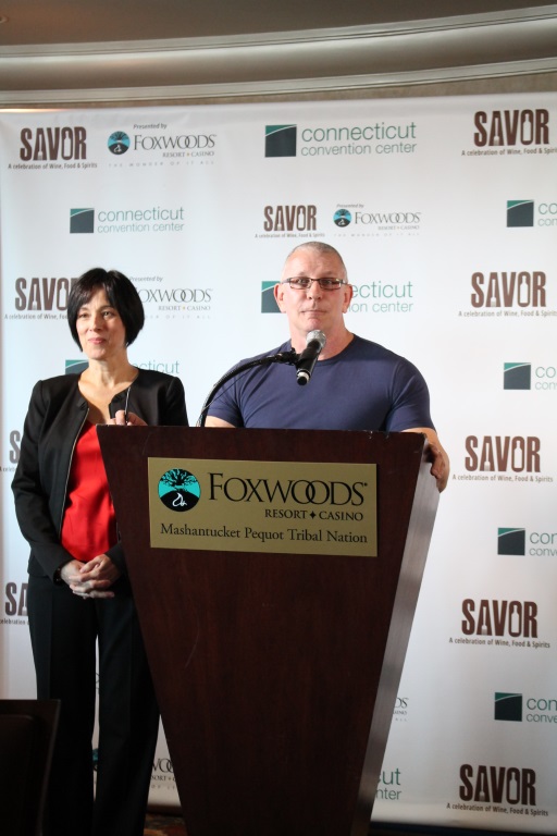 Vicky Cirilli, Event Director, Savor CT with celebrity chef Robert Irvine during the Savor Press Conference on Febraury 22.