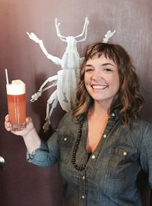 Speck with her winning ShakeStir cocktail, “It’s Raining Men.” Recipe: 1.5 oz. Ron Zacapa Rum 23; 0.5 oz. Rainwater Madeira; 2.5 oz. pineapple juice; 1 egg white; and 2 dashes Angostura Bitters. Combine all ingredients and dry shake for 30.