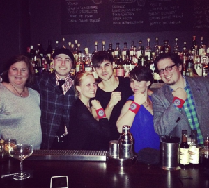 During their guest stint at Sherry Butt in Paris: Brittany Chardin, USBG Vice President, Southern Region; Nathan Churchill, Viuce Preseint, USBG, Philadelphia; Nicola Riske, National Secretary, USBG; bartender from Sherry Butt; Laura Moore, USBG RI Chapter Interim President and guest columnist; Jonathan Pogash, The Cocktail Guru.