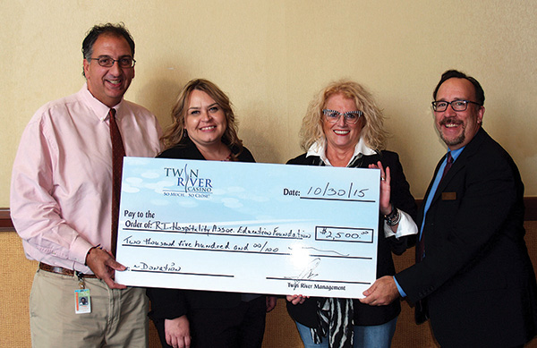 Craig Sculos, General Manager and Vice President, Twin River Casino; Heather Singleton, Chief Operating Officer, Rhode Island Hospitality Association; Dale Venturini, President and CEO, Rhode Island Hospitality Association; Frank Martucci, General Manager of Beverage Operations, Twin River Casino.