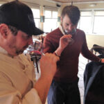 On left, Peter Hamm, Owner, Stone’s Throw Restaurant of Seymour with Andrew Holod, National Sales Manager, Grapes of Spain.