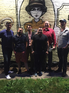 From the May 23, 2016 competition at Little River Restoratives, featuring Redbreast Irish Whiskey: Back row: Erick Karadimas, third place winner; Jeff Conelius, Craft Spirits Specialist, Allan S. Goodman; Front row: George “Hutch” Hutchinson of Pernod Ricard; George Zahariadis, second place winner; Andres Soriano, first place winner; Chris Parrot, Owner, Little River Restoratives.
