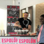 Peter Clayton, Founder, Bartenders Academy, Fairfield served as the competition emcee. Competitor Daniel Cornish of Terra Restaurant is in the background.