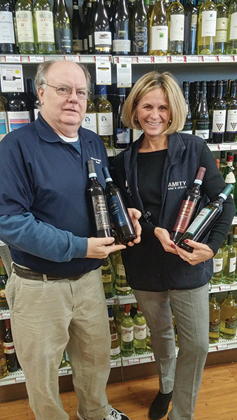 Amity Wines and Spirits’ Tom Purcell, Wine Manager and Lisa Katz, Customer Service on January 27, 2016.