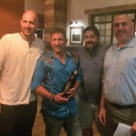 Bryce Hardy of The Olive Bar took second place; Rob Martini of Ideal Tavern, Winner; Jeff Hodson of Hub & Spoke placed third; Jeff Conelius, Craft Spirits Specialist, Allan S. Goodman. on June 12.