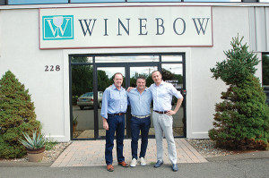 Tom Simpson, Vice President and General Manager, Winebow-Martin Scott Wines, Connecticut; Giuseppe Santarelli, North American Sales Manager, Avignonesi Wines; Joseph Di Marco, Regional Manager, Classica International, in front of the Winebow-Martin Scott’s Connecticut headquarters in Wallingford.